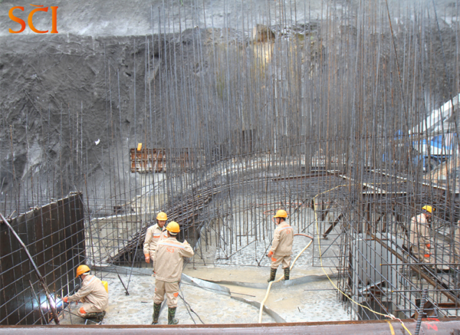 Peak of the concrete construction of dam at Nam Xe Hydropower Project